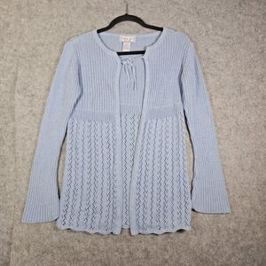 Girls Blue Knit Open Front Cardigan Bell Sleeve Hippie Coquette Y2K Sz 14/16